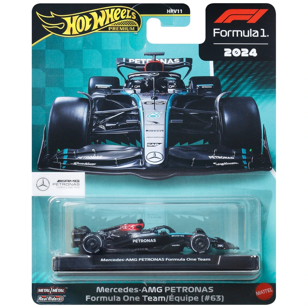 Hot Wheels Premium 2024 Formula 1 Diecast Cars Mercedes-AMG PETRONAS F1 Team (No. 63) 1:64 Scale
