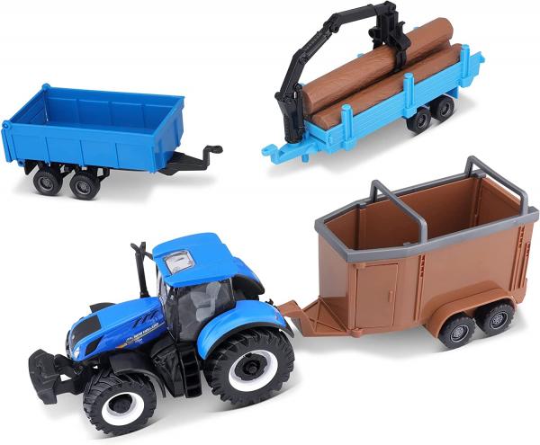 Burago New Holland 10cm Tractor & 3 Trailers