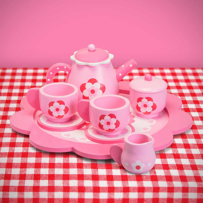 Wooden Flower Tea Set