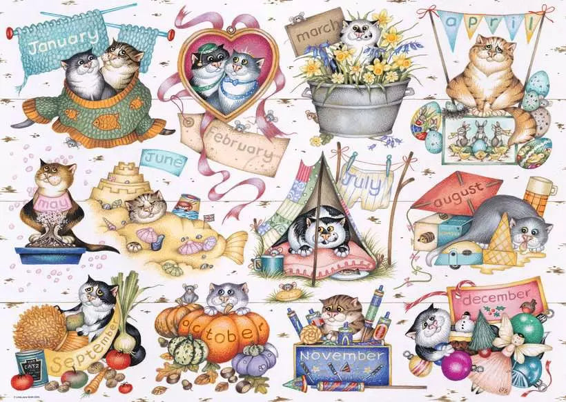Crazy Cats: Cats Calendar 1000 Piece Jigsaw Puzzle