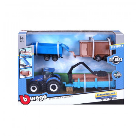 Burago New Holland 10cm Tractor & 3 Trailers