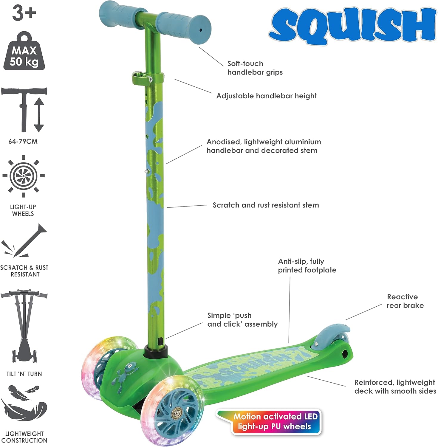 Squish Mini Flex LED Tilt Scooter - Green