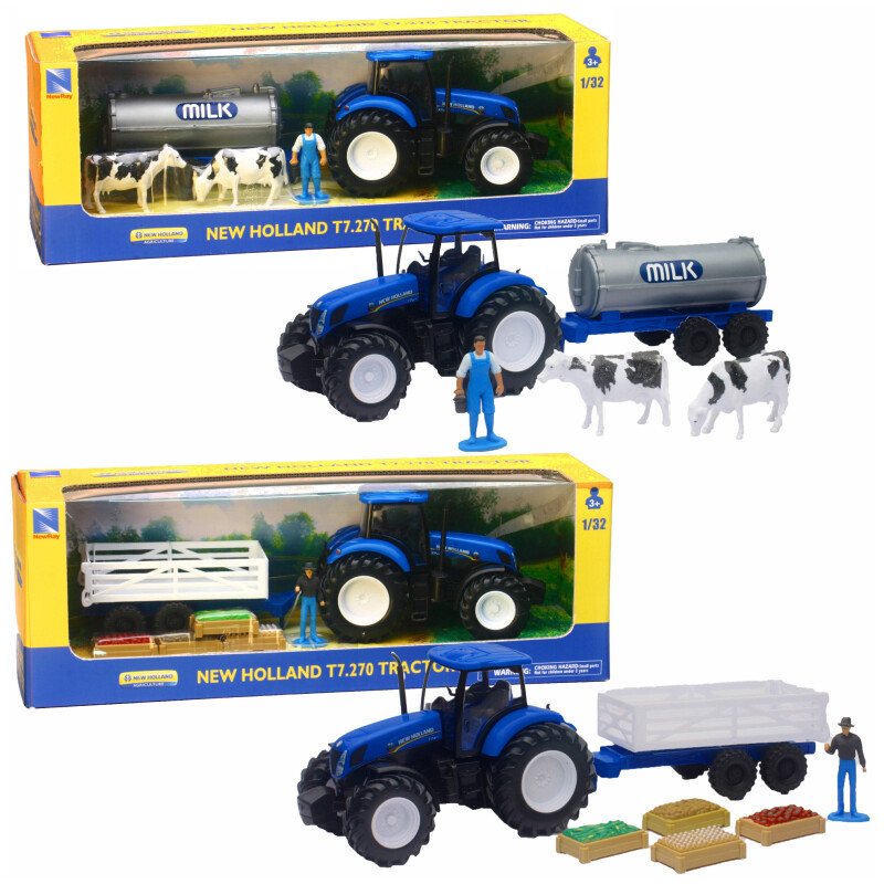 New Holland 1:32 Scale Tractor with Trailer and Food Crates