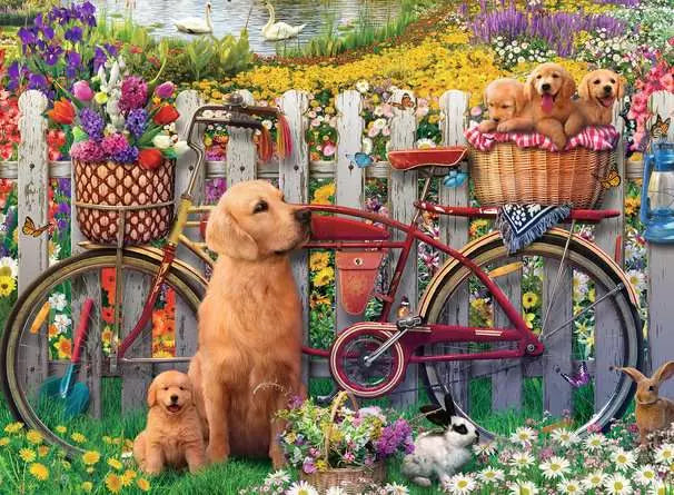 Cute dogs in the garden 500 Piece Jigsaw Puzzle