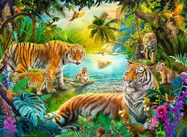 Tiger Family in the Oasis 500 Piece Jigsaw