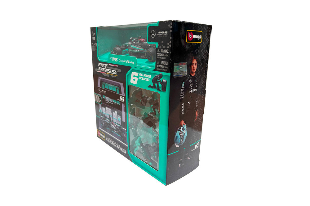 Bburago Mercedes AMG F1W15 Russell & Pit Crew 1:43 Scale Model
