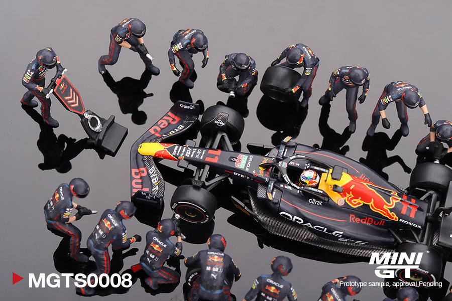 Mini GT Oracle Red Bull Racing RB18 #11 Sergio Perez 2022 Abu Dhabi GP Set with Pit Crew
