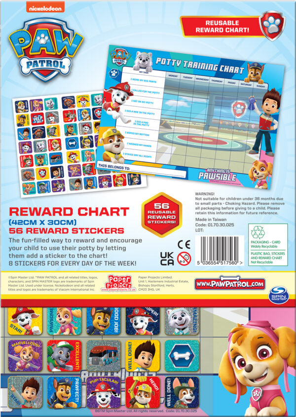 Paw Patrol Potty Training Reward Chart & Stickers
