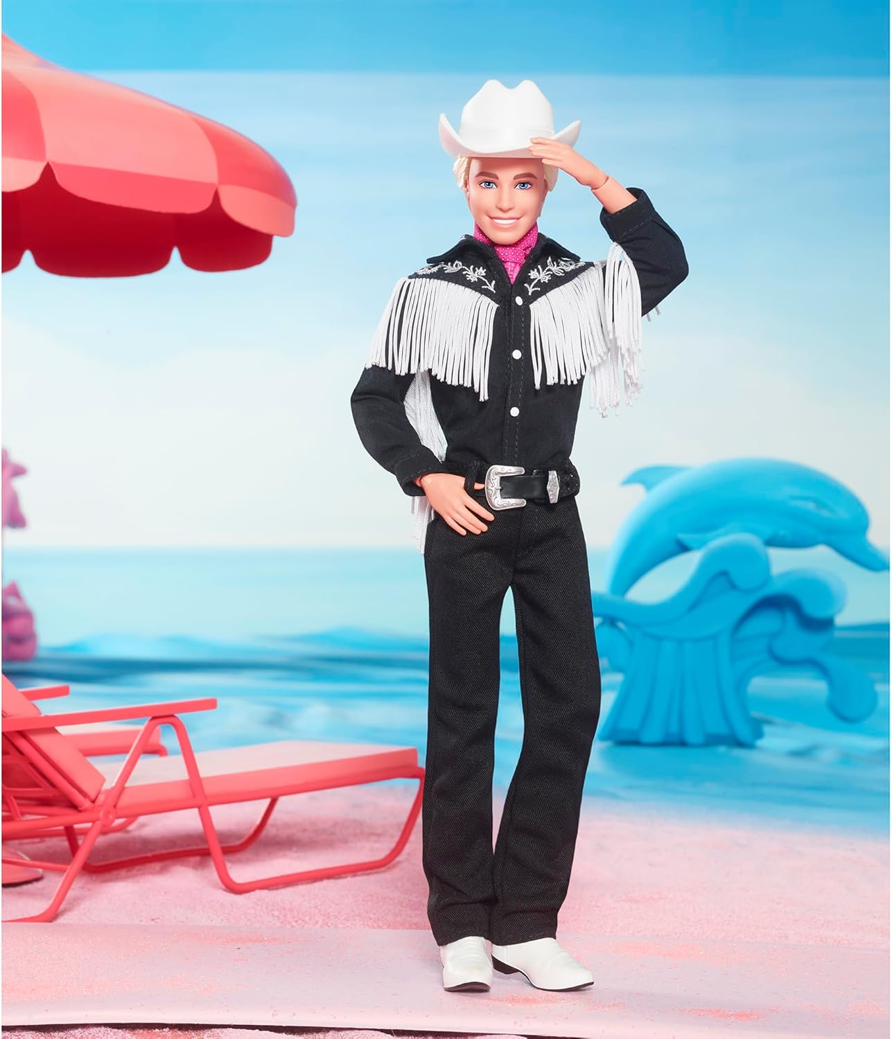 Barbie THE MOVIE, Ken Doll wearing Black and White Western Outfit