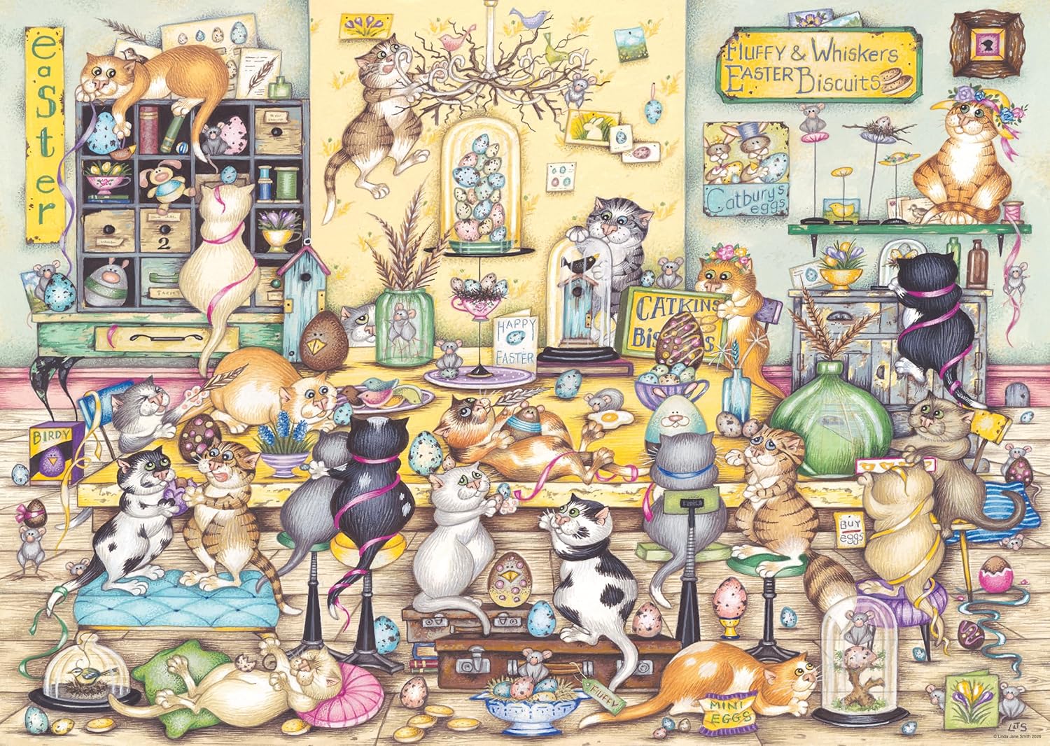Crazy Cats Easter Eggstravaga 1000 Piece Jigsaw