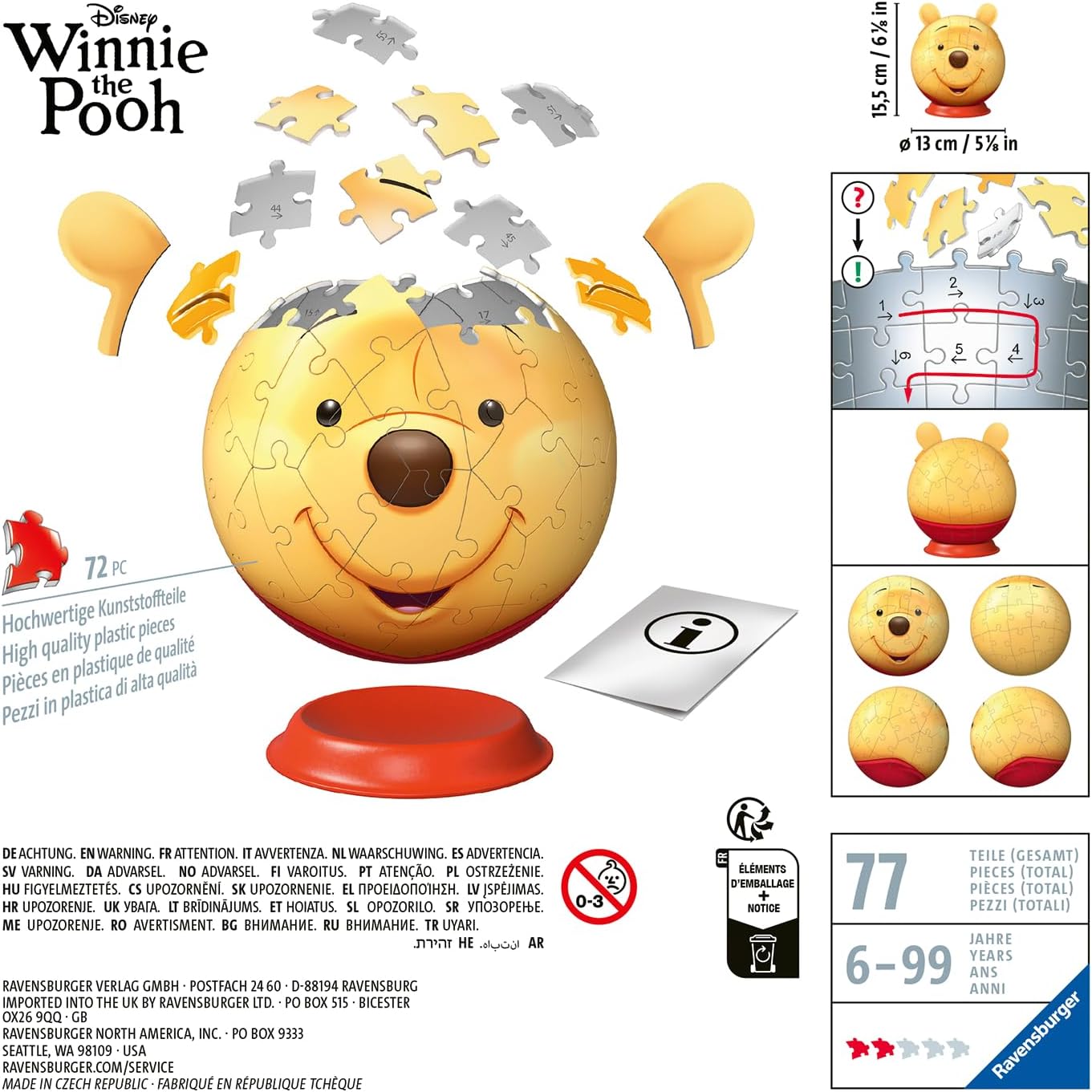 Winnie Pooh with Ears 72 Piece 3D Puzzle