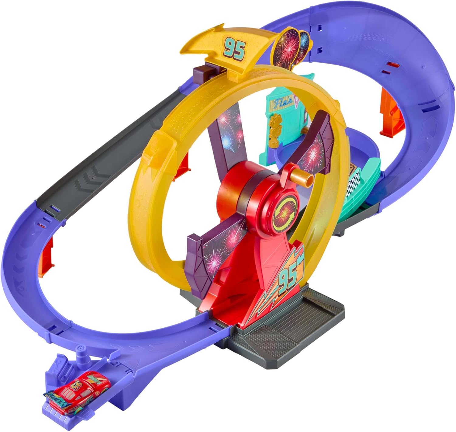Pixar Cars Track Set with Light-Up Lightning McQueen, Race to Celebrate Celebration Raceway