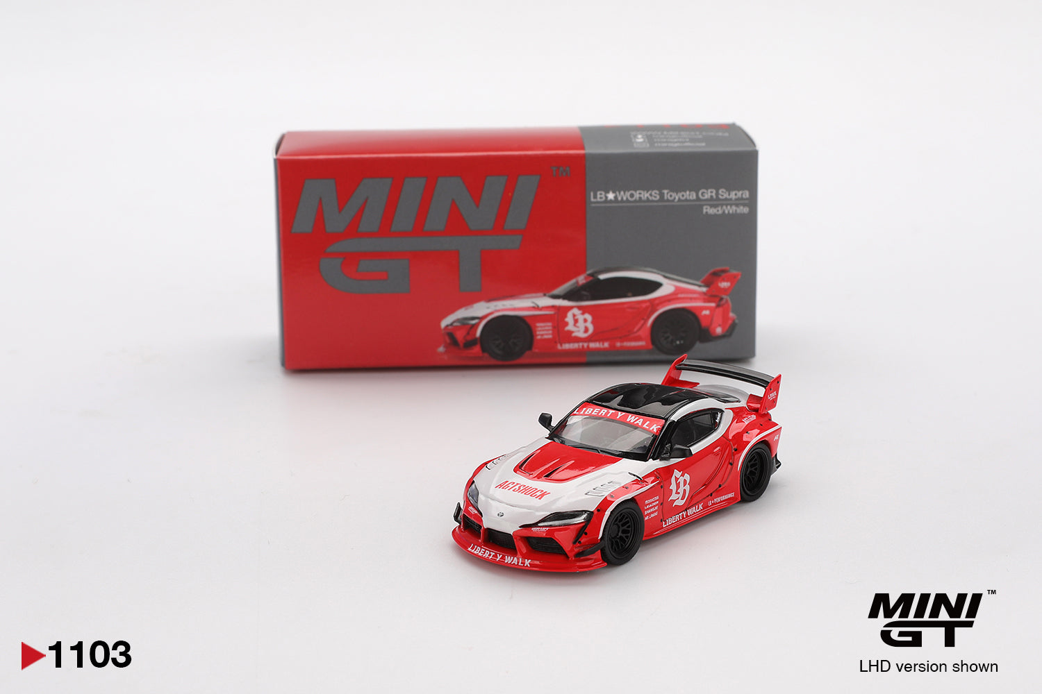 Mini GT LB Works Toyota GR Supra Red/White (LHD) 1:64 Scale