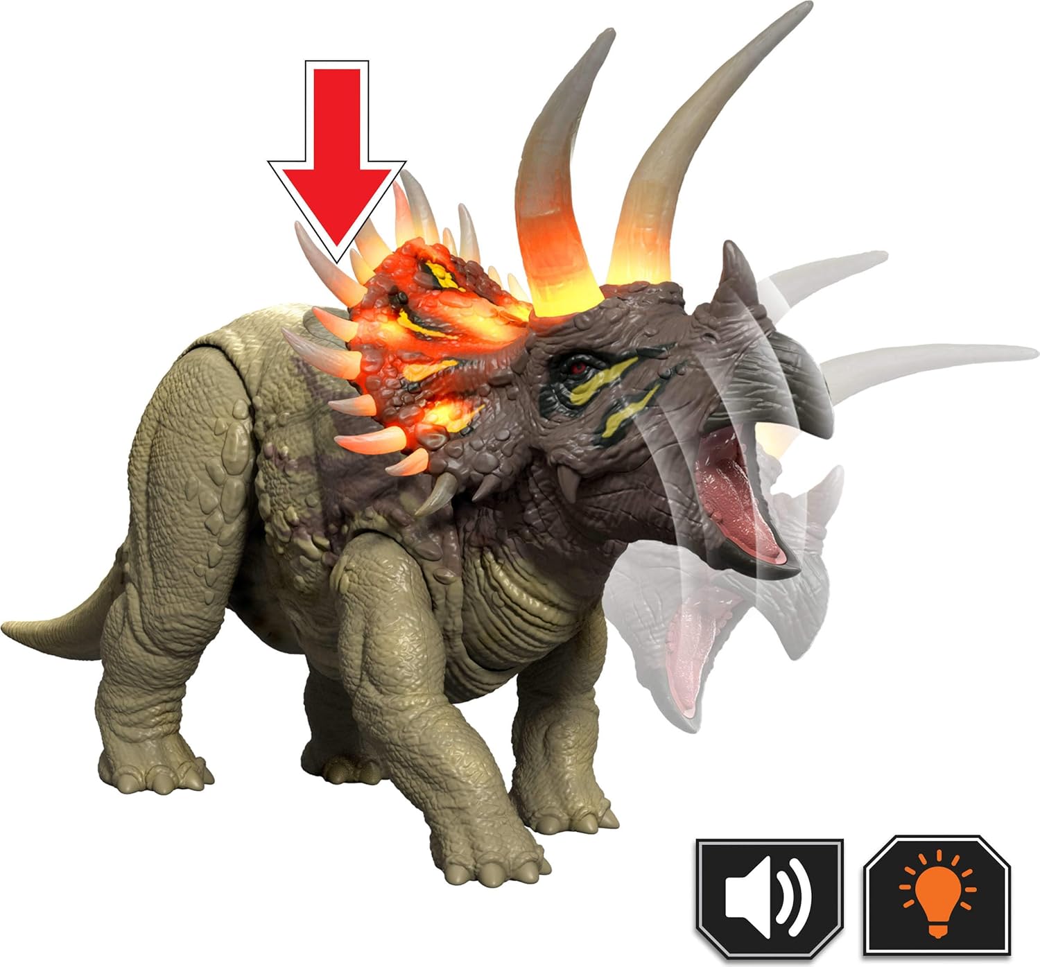 Jurassic World Wild Roar Triceratops Dinosaur Sounds & Attack Action Dino