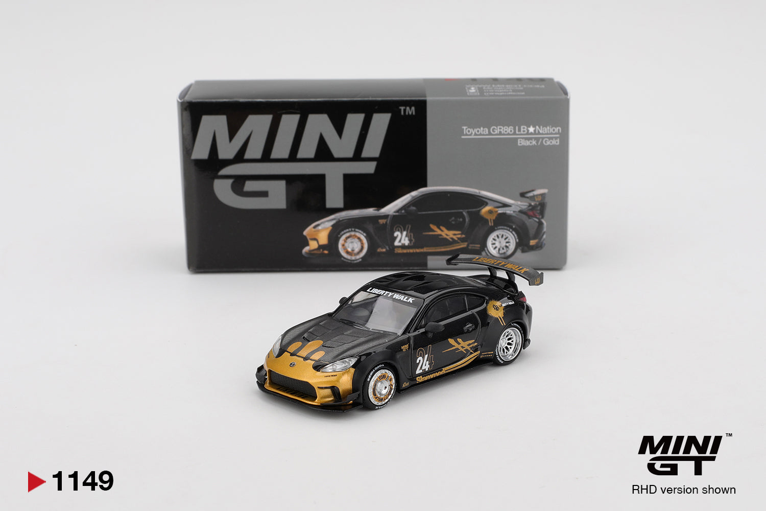 Mini GT Toyota GR86 LB★Nation Black / Gold 1:64 Scale