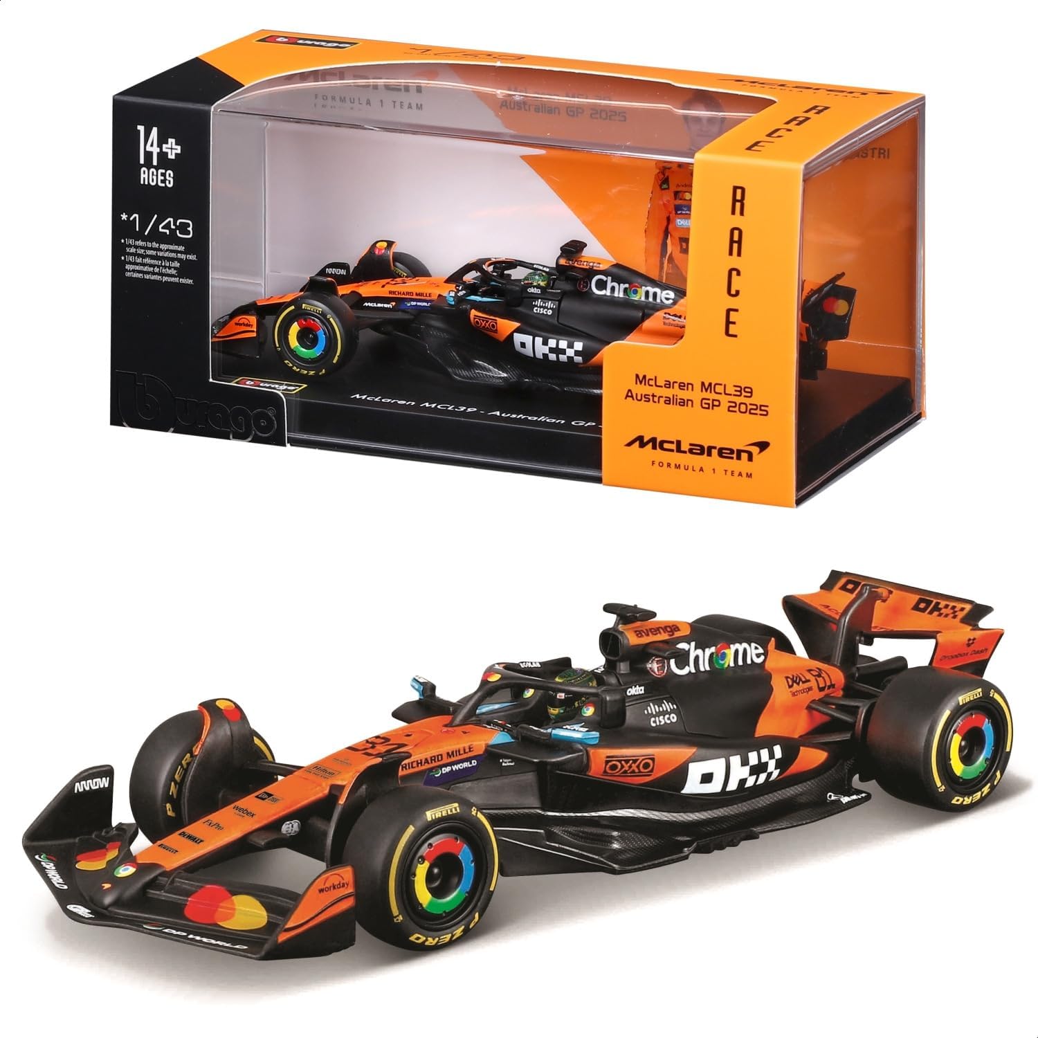 Bburago 1:43 F1 McClaren MCL39 2025 Piastri with Helmet