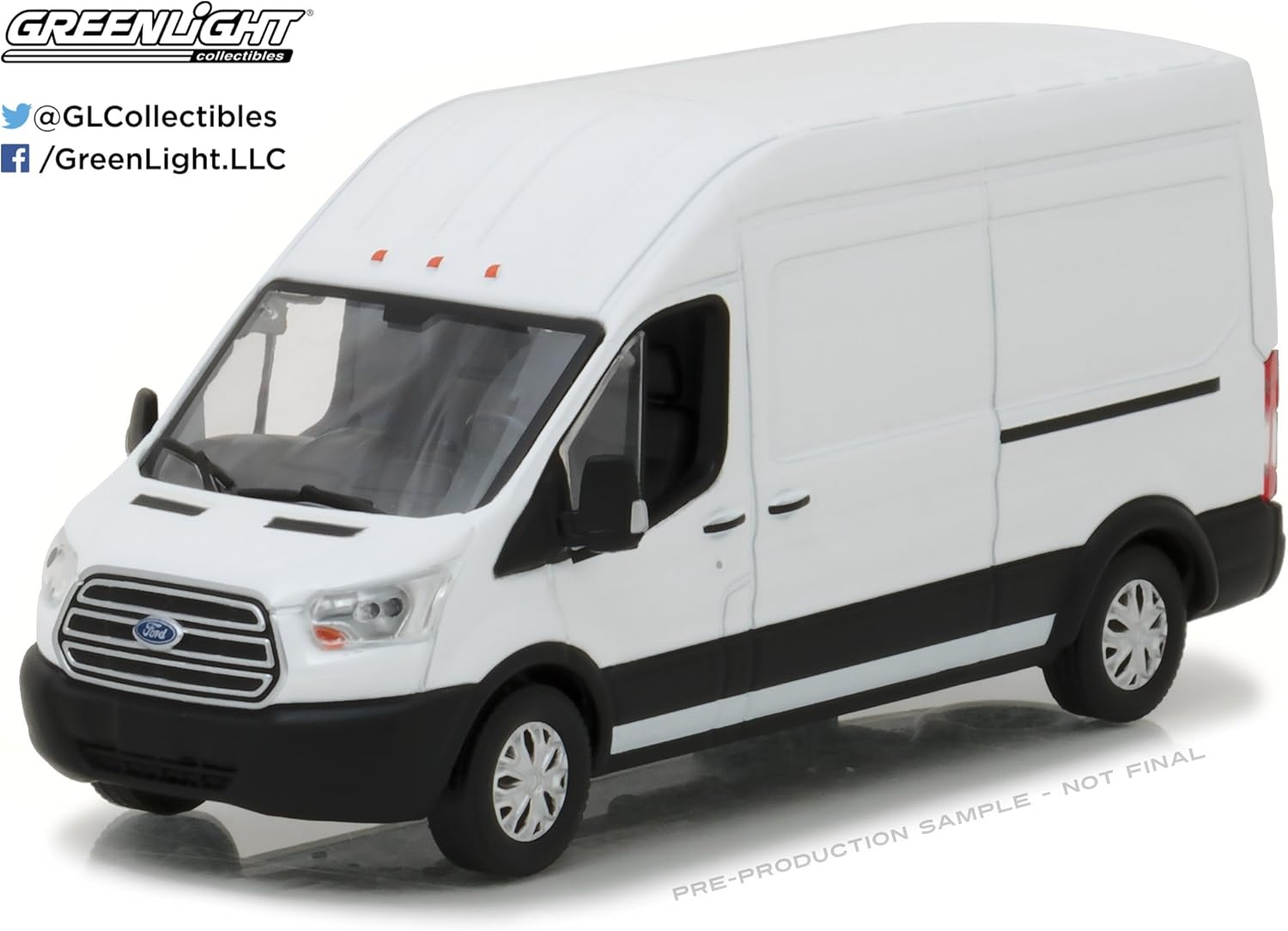 Greenlight 2017 Ford Transit LWB High Roof Oxford White 1:43 Scasle Die Cast Van