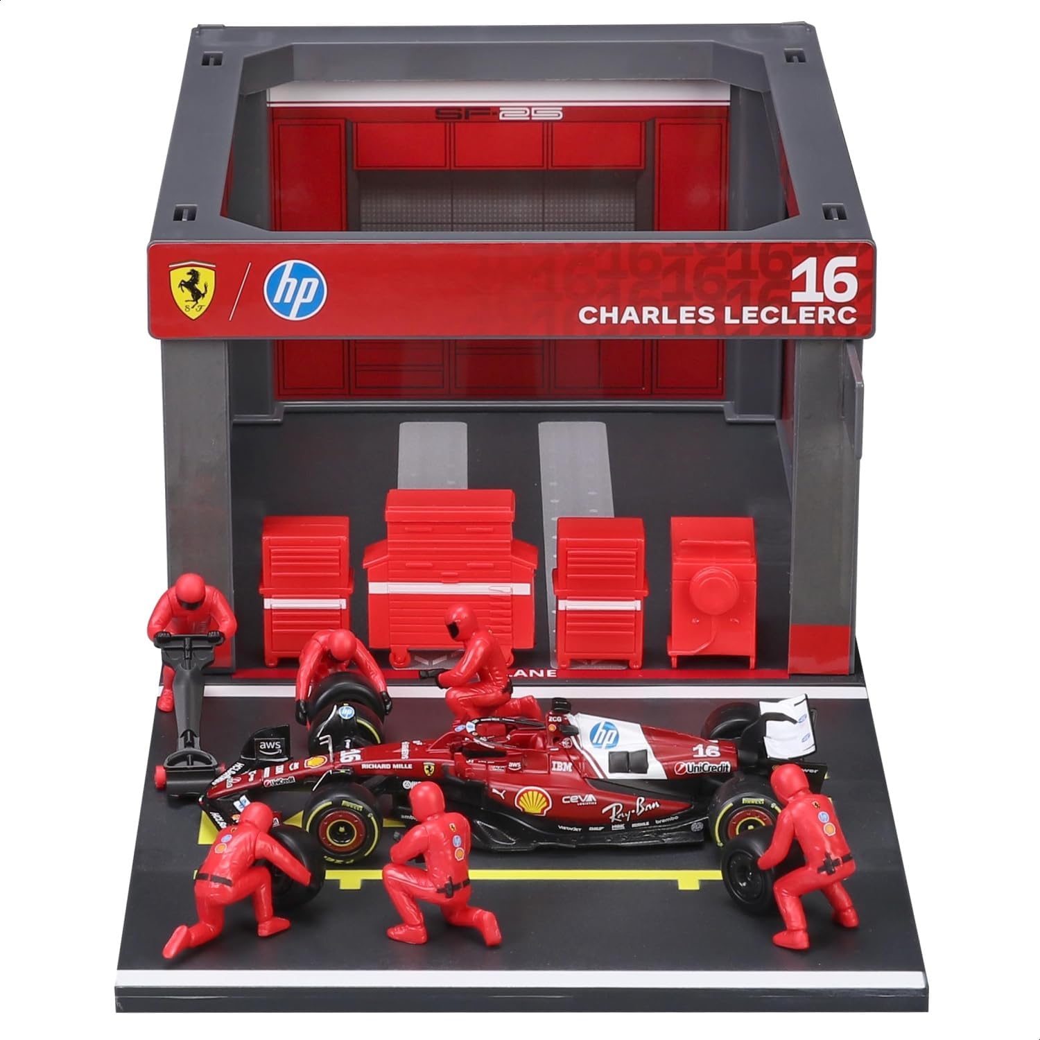 Bburago Ferrari SF-25 & Pit Pass Diorama - Leclerc