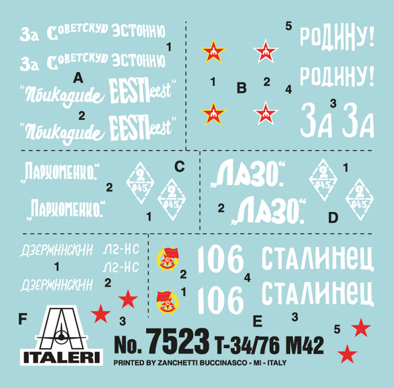 Italeri T34/76 M42 Soviet Tank 1:72 Scale Kit