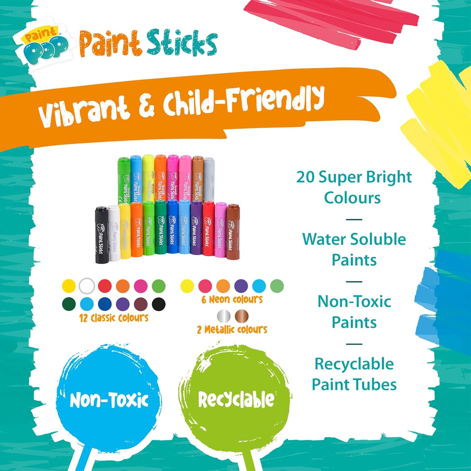 Paint Pop 20 Paint Sticks Fun Tub