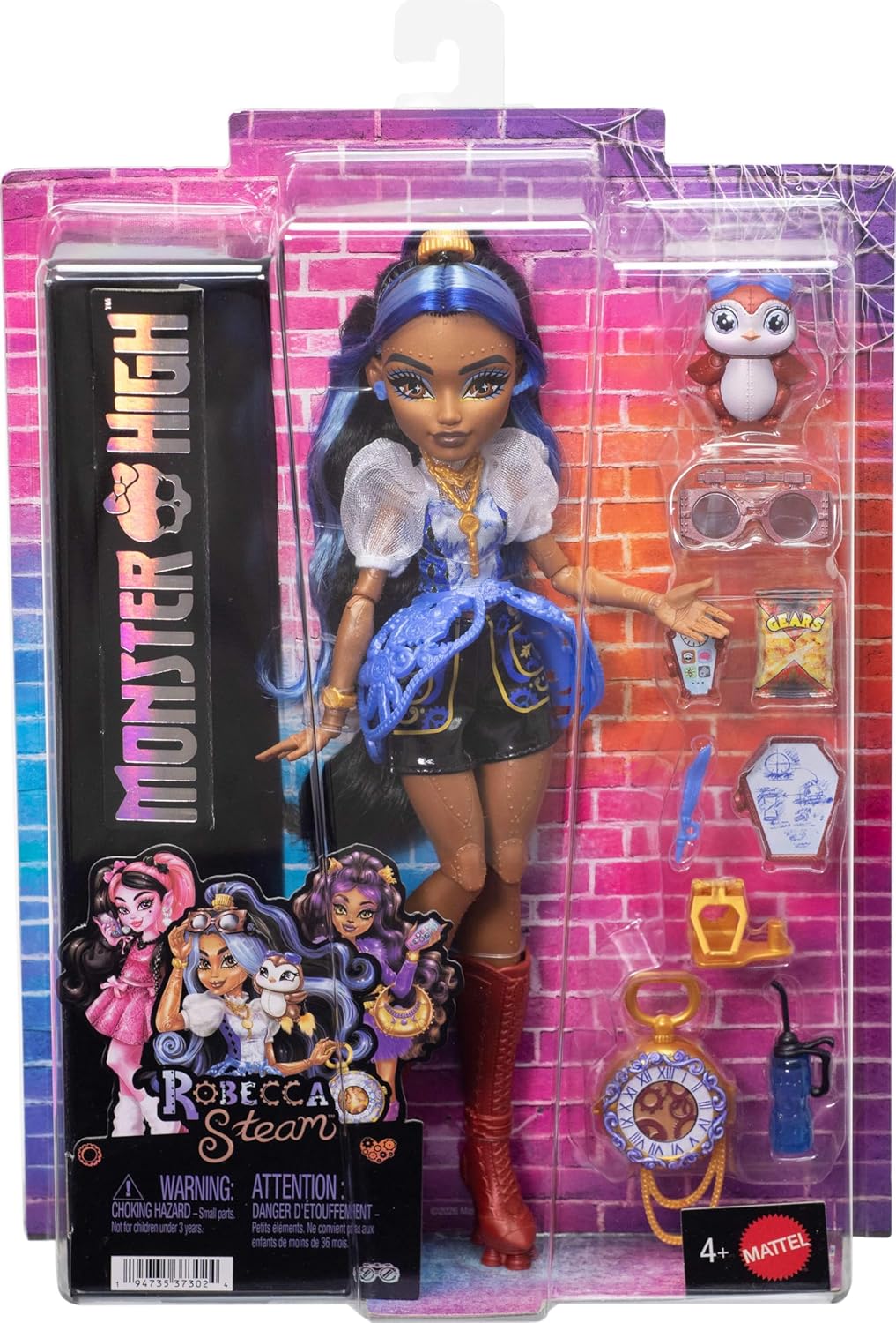Monster High Doll, Robecca Steam in Blue Blouse and Black Shorts
