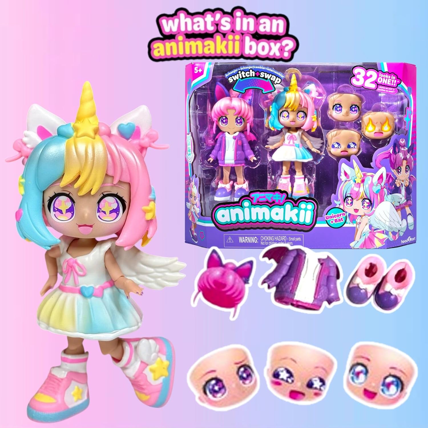 Animakii Doll Unicorn & Bat Pack
