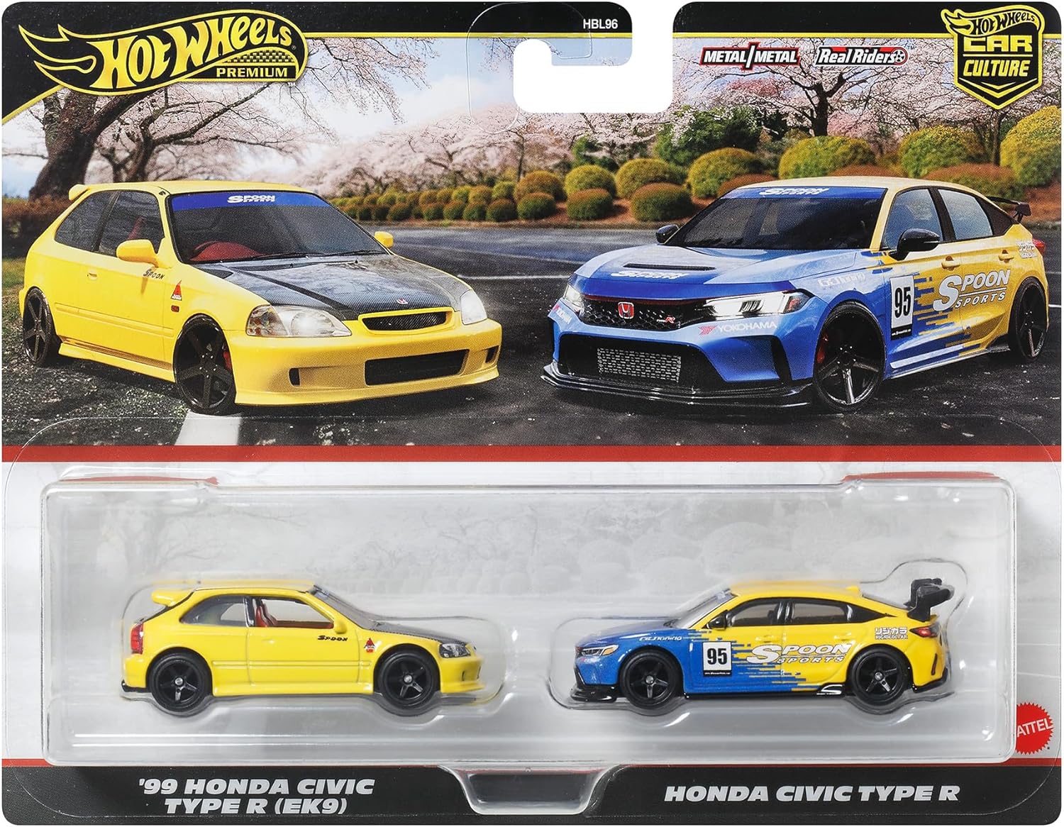 Hot Wheels Premium Car Culture '99 Honda Civic Type R (EK9) & Honda Civic Type R 1:64 Scale 2 Pack