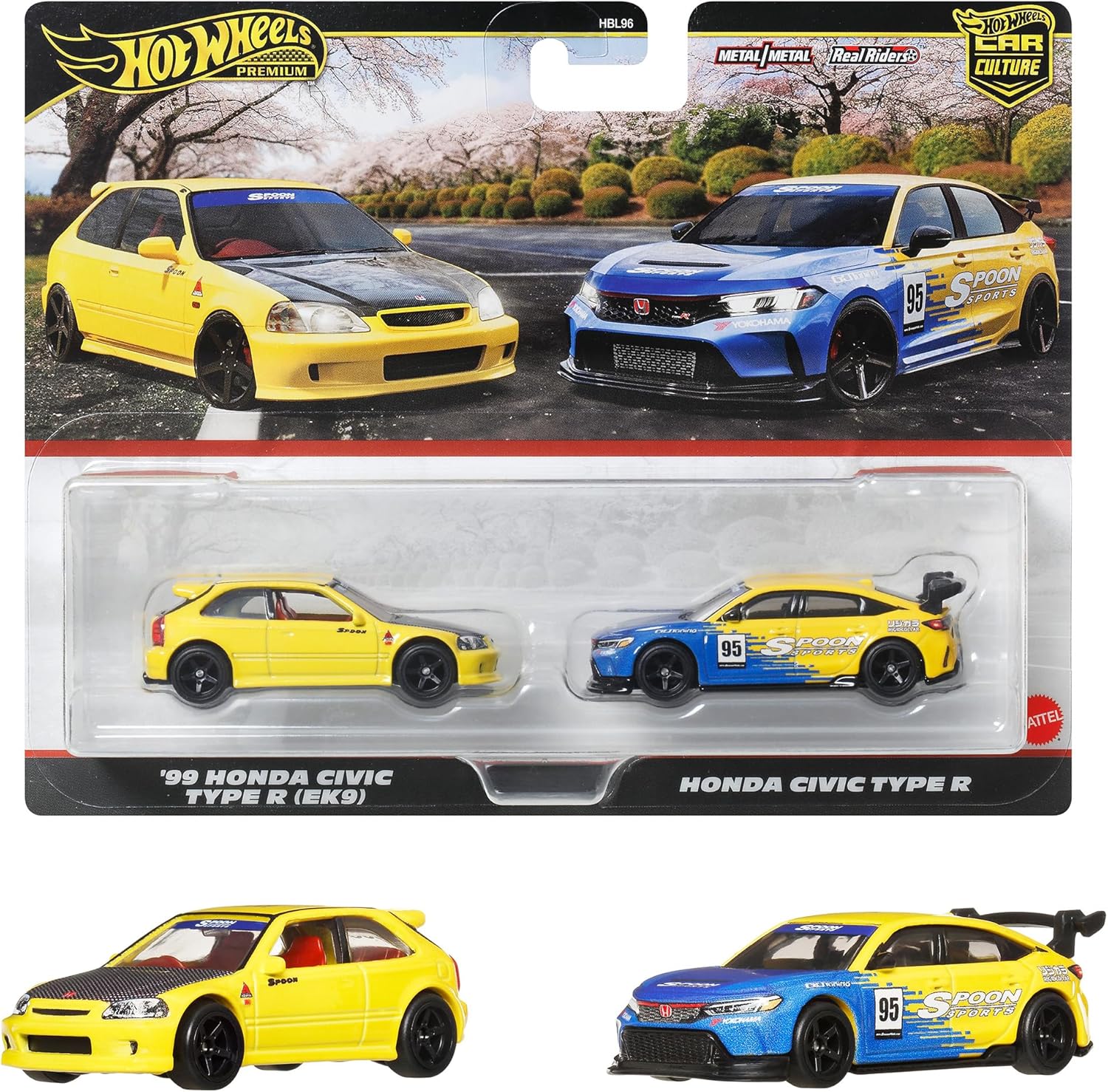 Hot Wheels Premium Car Culture '99 Honda Civic Type R (EK9) & Honda Civic Type R 1:64 Scale 2 Pack