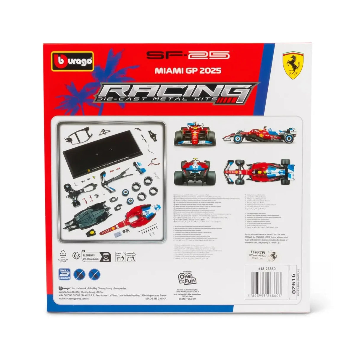 Bburago Ferrari SF-25 N0.44 Lewis Hamilton Miami Grand Prix 2025 1:24 Scale Die Cast Model Kit