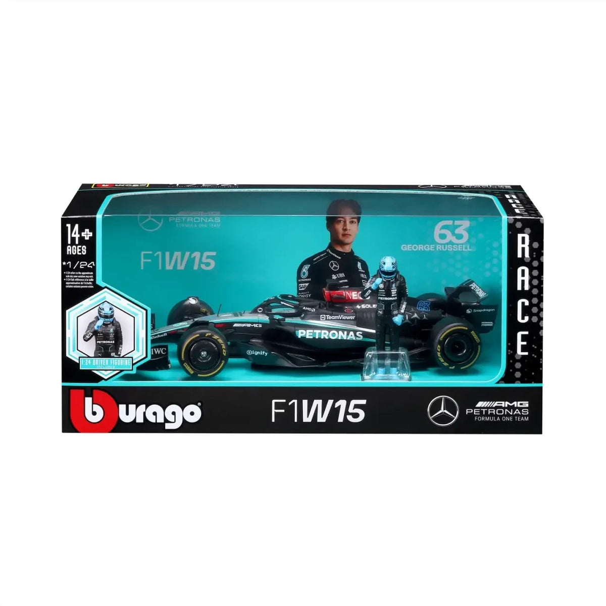 Bburago Mercedes AMG W15 with George Russell Figure 1:24 Scale Die Cast Model