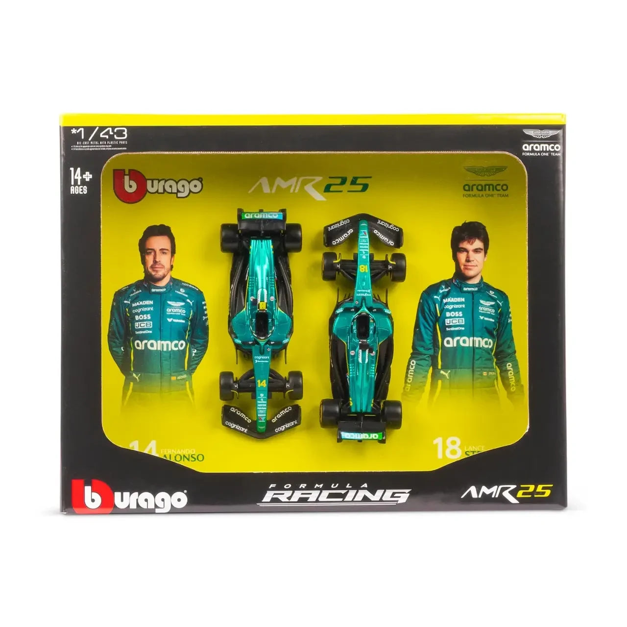 Bburago 1:43 F1 Aston Martin Amr25 2025 Alonso & Stroll Team Two Pack