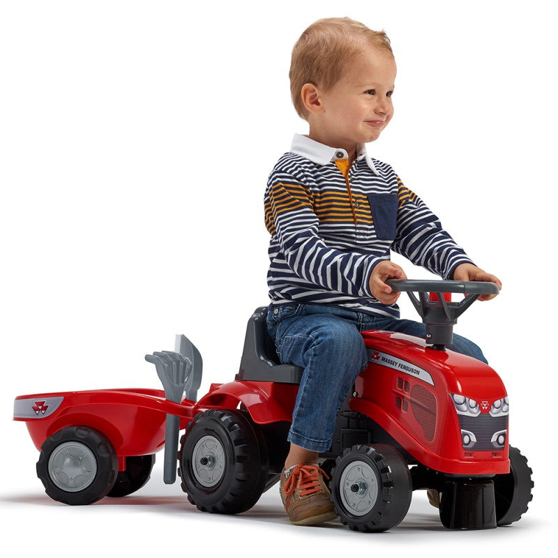 Baby Massey Ferguson Ride-on Tractor With Trailer, Rake & Shovel