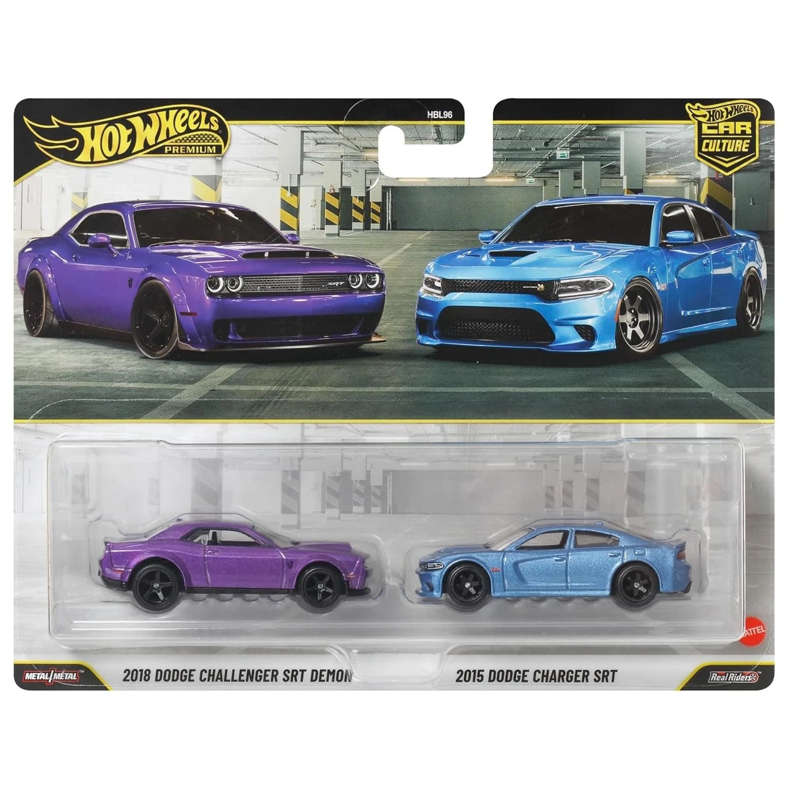 Hot Wheels Premium Car Culture 2 Pack 1:64 2018 Dodge Challenger Demon & 2015 Dodge Challenger