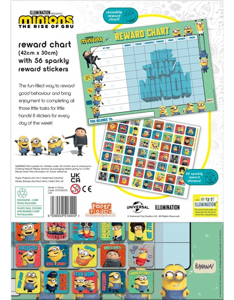 Minions The Rise of Gru Reward Chart & Stickers