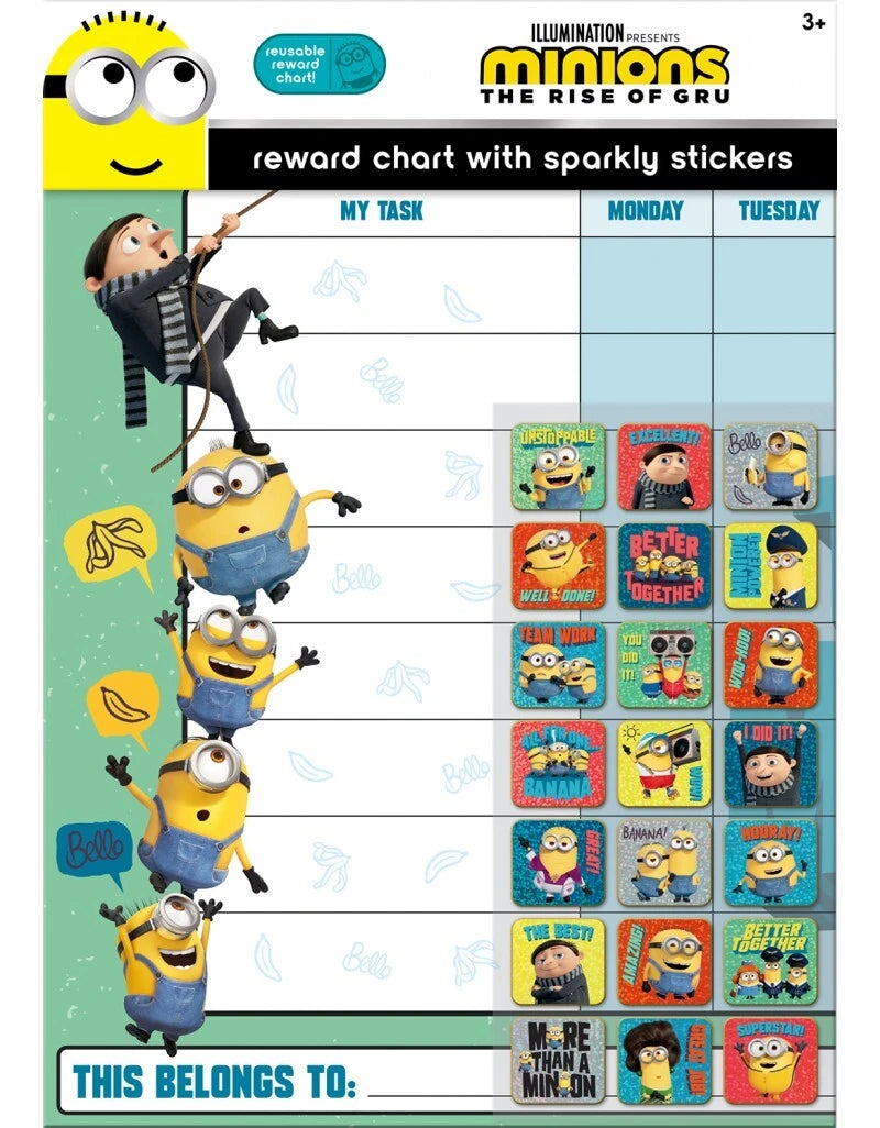 Minions The Rise of Gru Reward Chart & Stickers