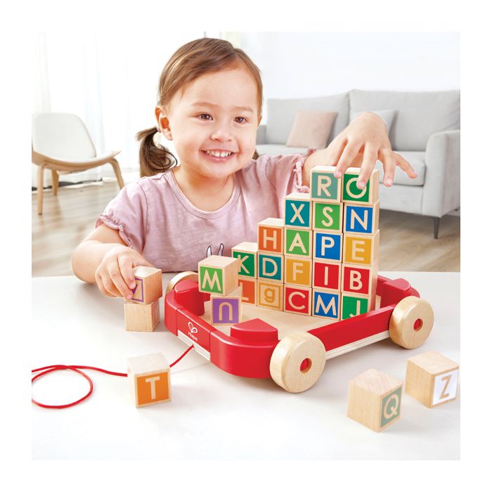 Hape Pull-along Cart & Wood Blocks