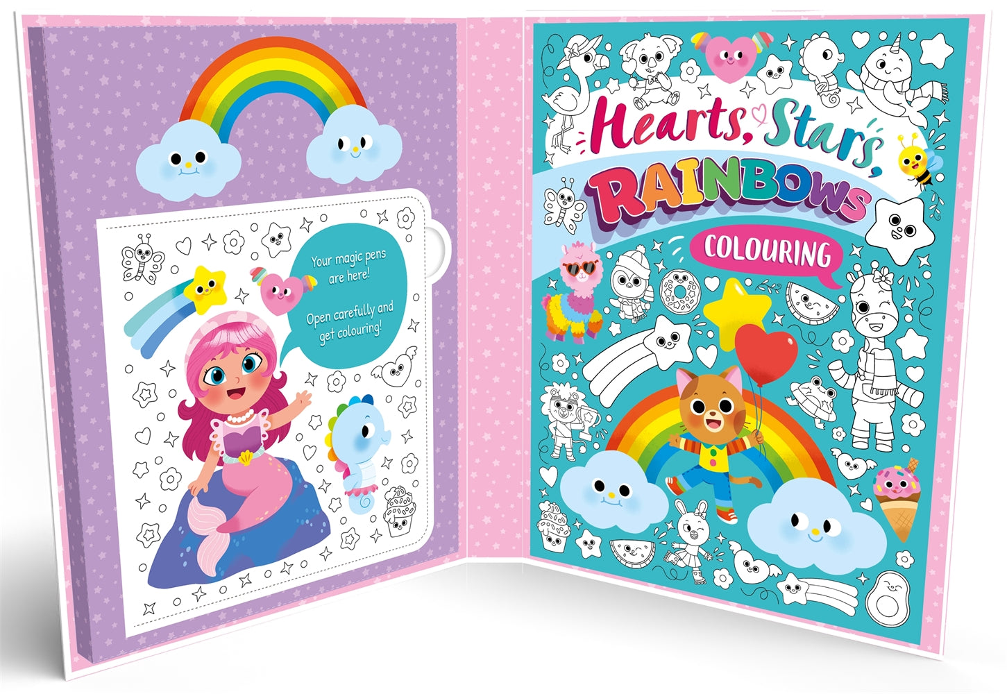 Hearts Stars Rainbow Colouring with Pencils