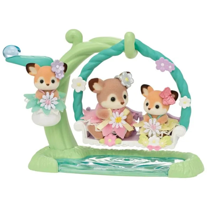 Sylvanian Deer Babies -Floral Swing Set