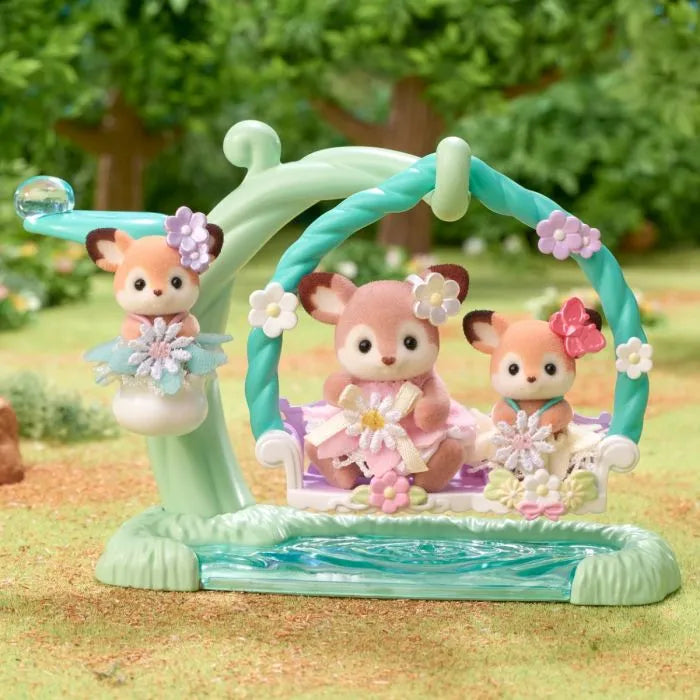 Sylvanian Deer Babies -Floral Swing Set