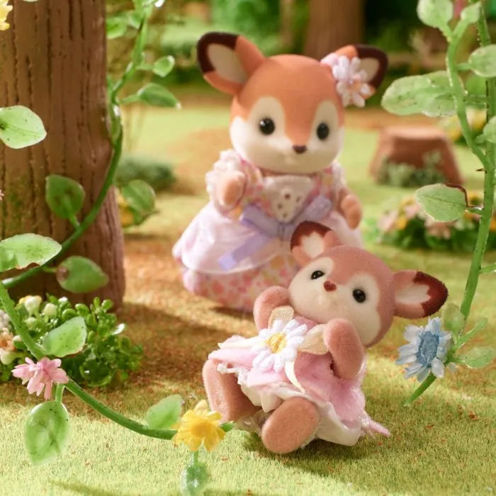 Sylvanian Deer Babies -Floral Swing Set