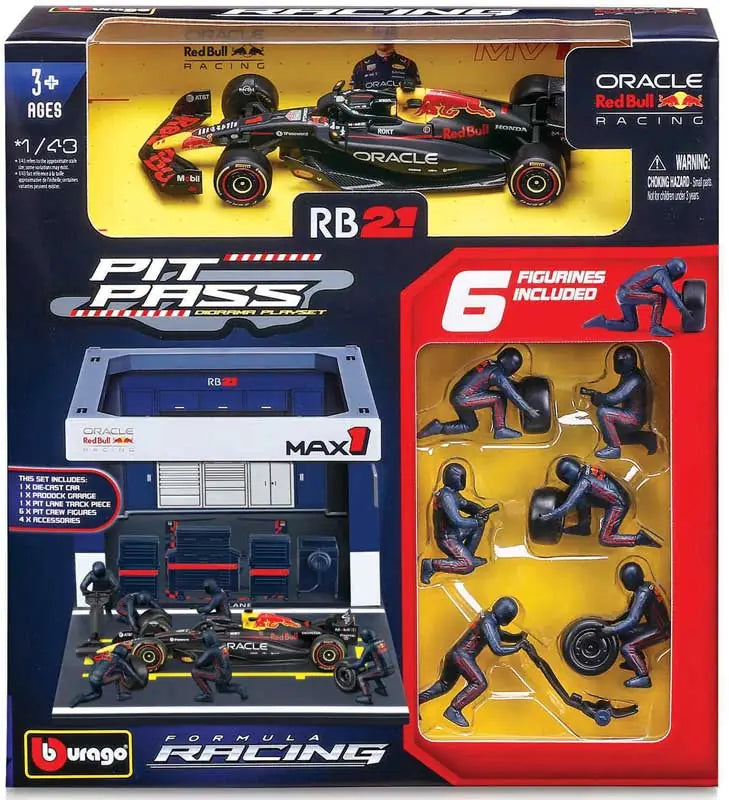 Bburago 1:43 F1 Red Bull Racing Rb21 2025 Pit Pass Diorama Verstappen