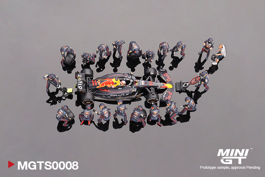 Mini GT Oracle Red Bull Racing RB18 #11 Sergio Perez 2022 Abu Dhabi GP Set with Pit Crew