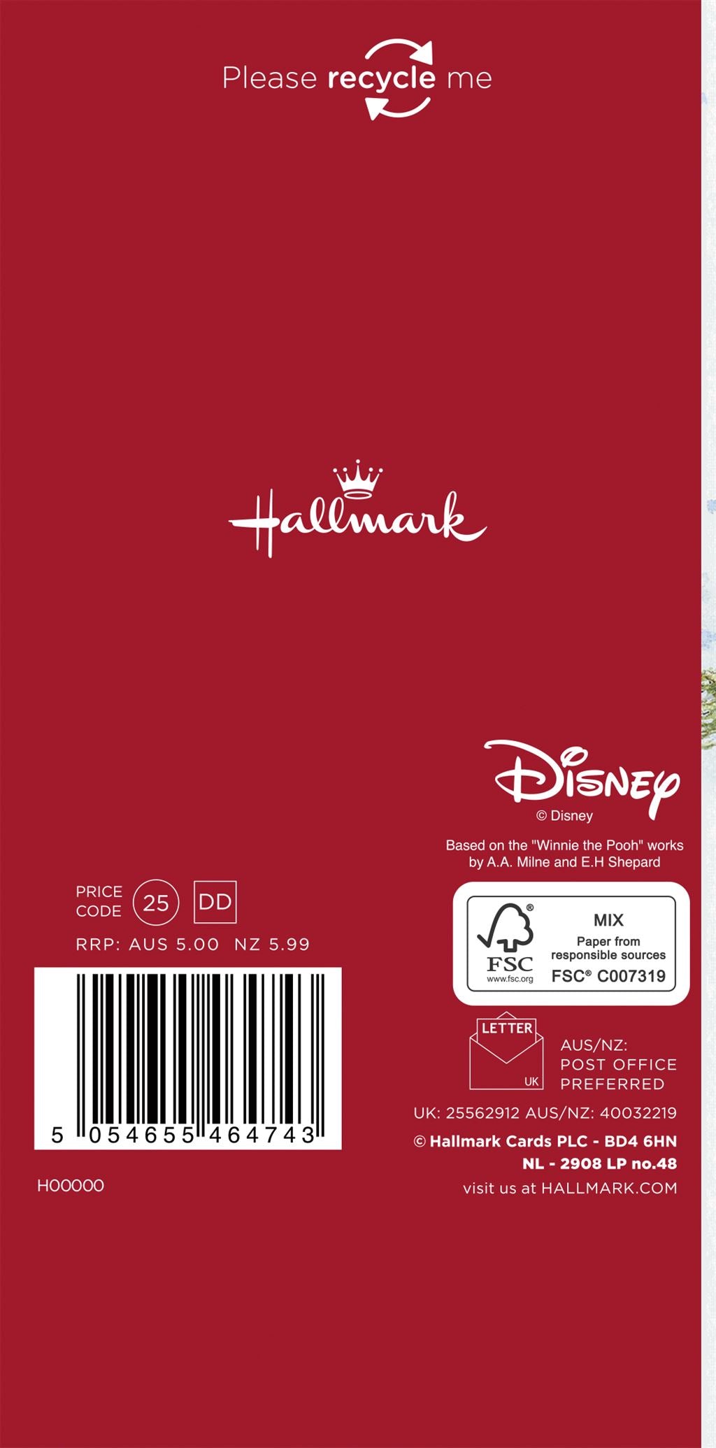 Hallmark Disney Pooh & Friends Money Wallet Card