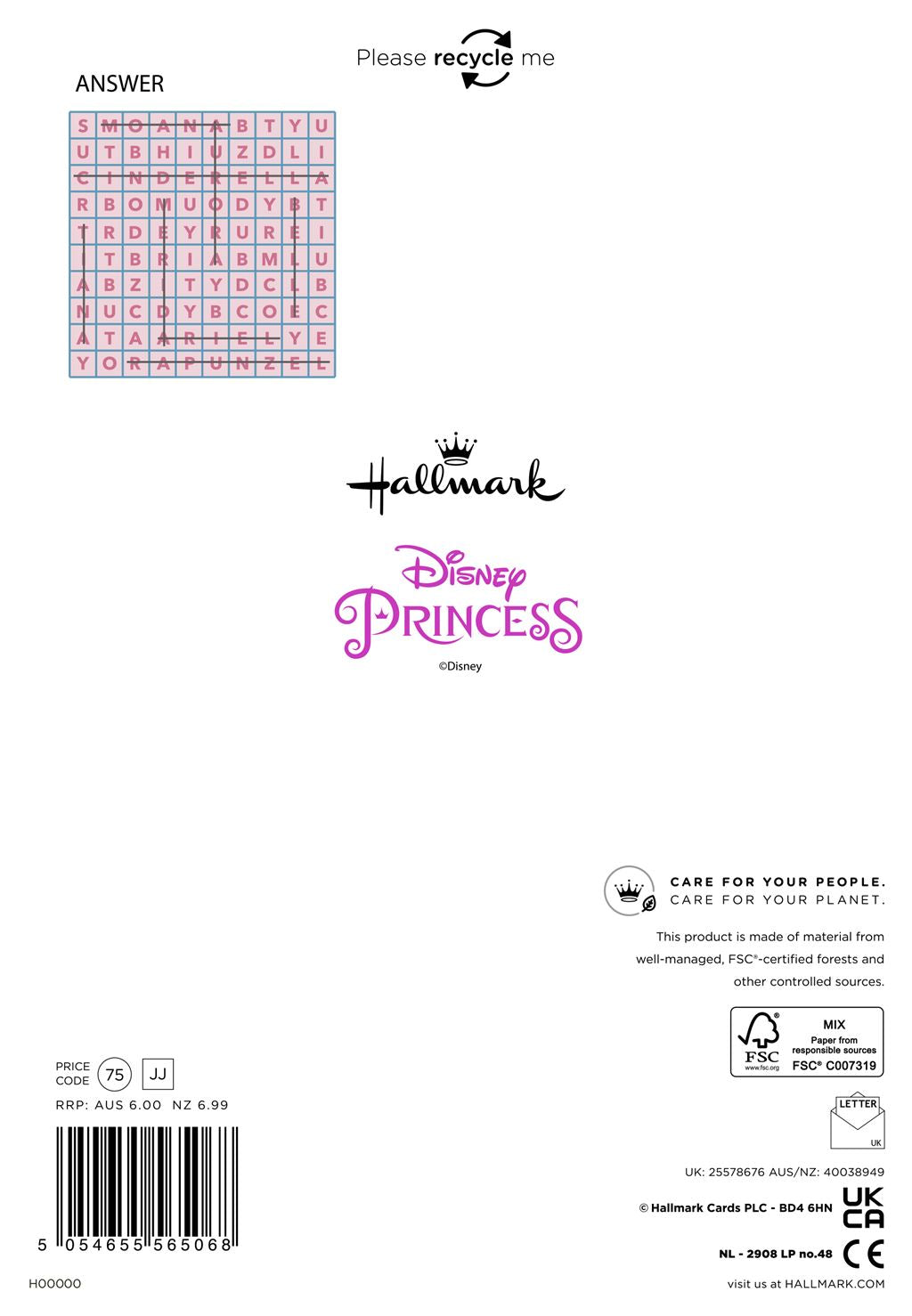Hallmark Disney Princess 6th Birthday Card