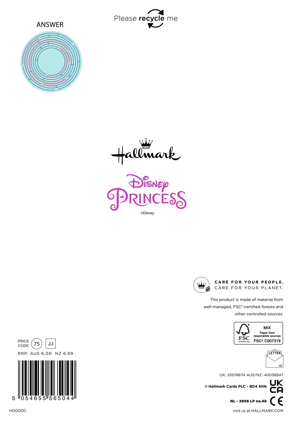 Hallmark Disney Princess 5th Birthday Card