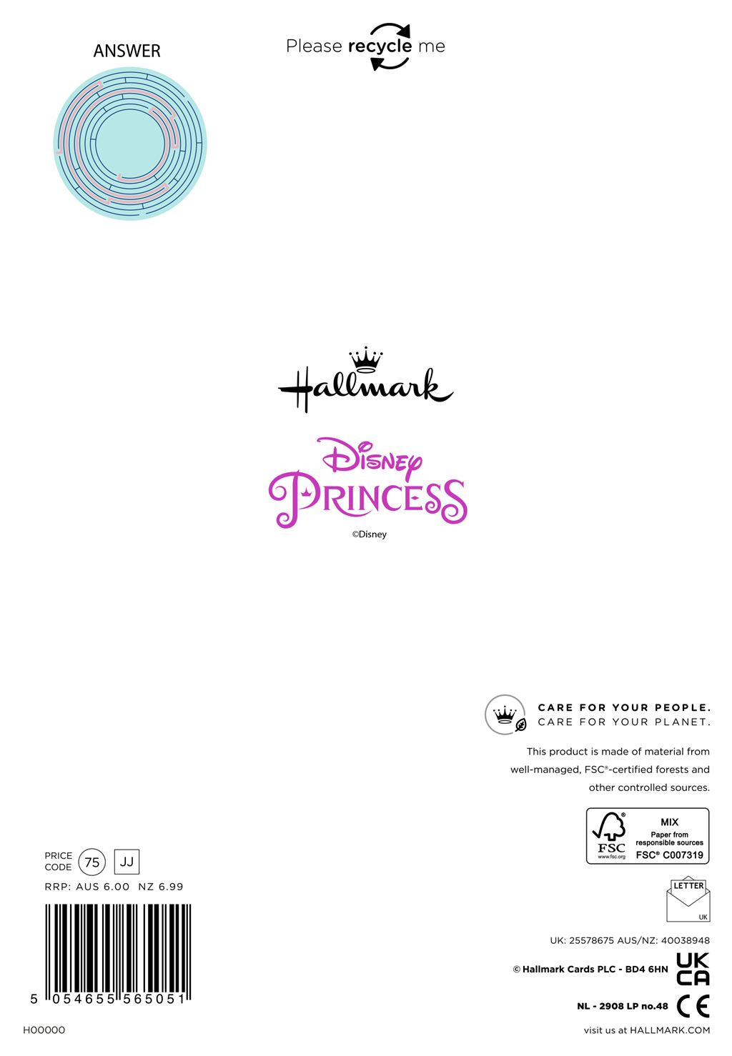 Hallmark Disney Princess 4th Birthday Card