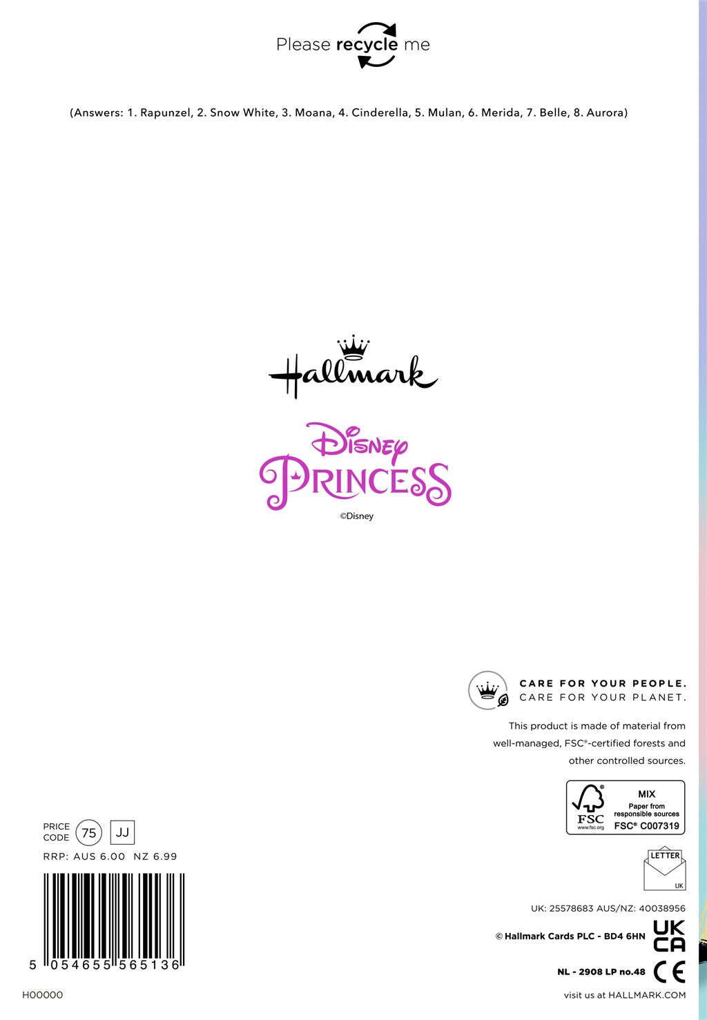 Hallmark Disney Princess Cousin Birthday Card