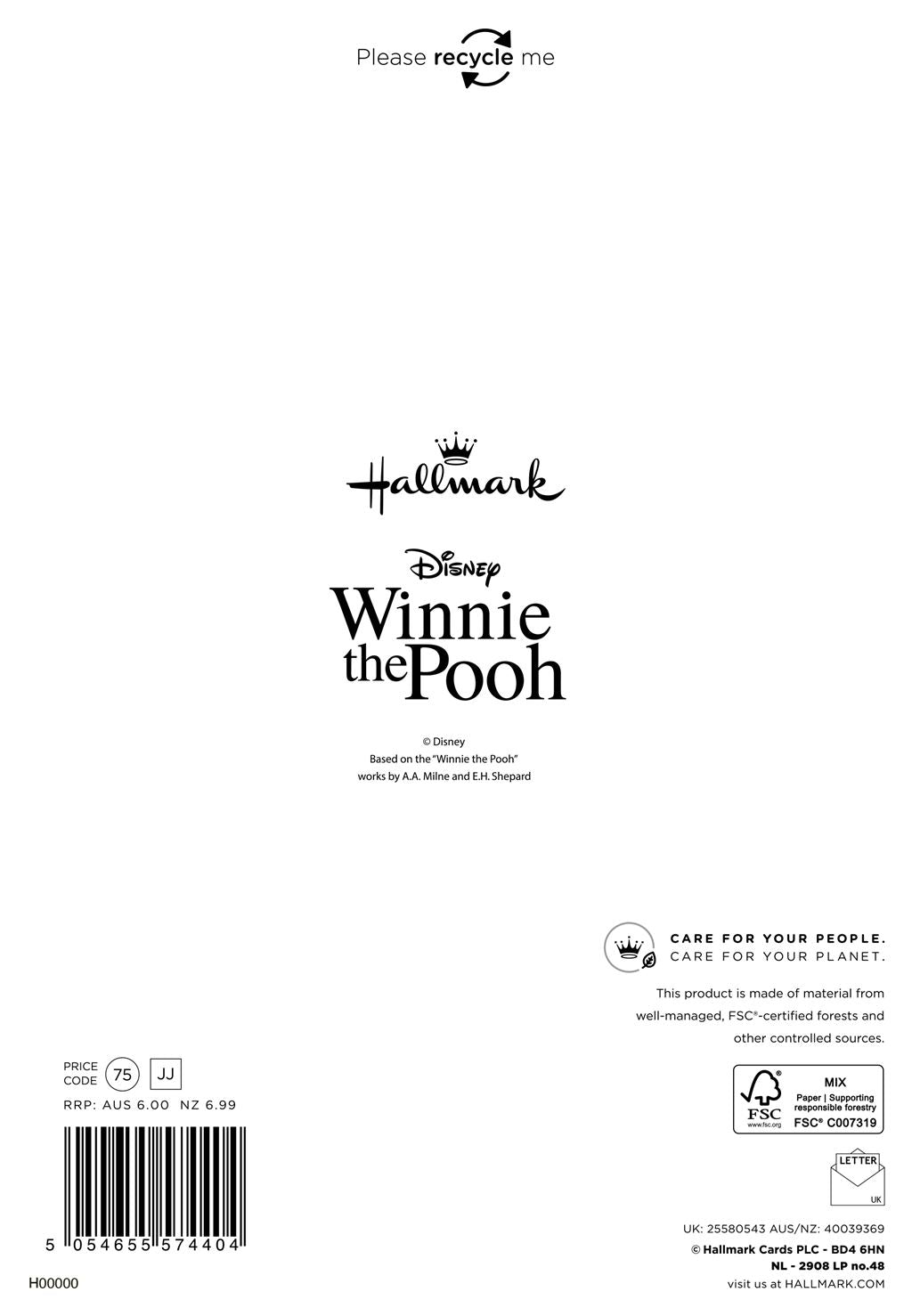 Hallmark Winnie The Pooh Grandaughter Birthday Card