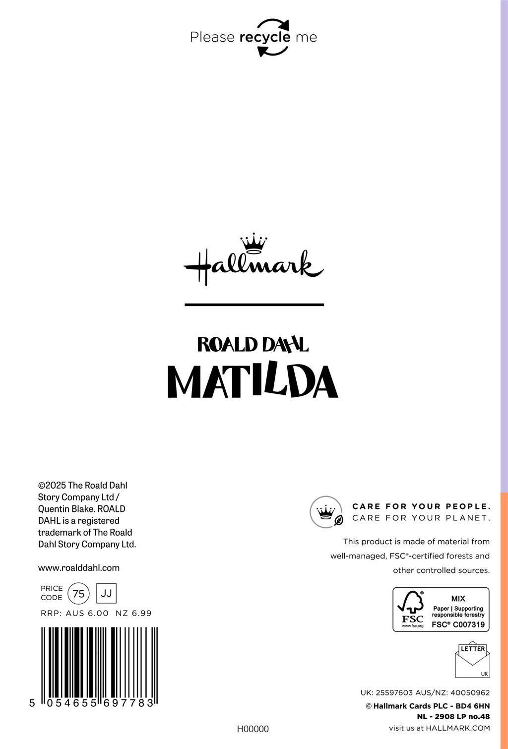 Hallmark Roald Dahls Matilda Niece Birthday Card