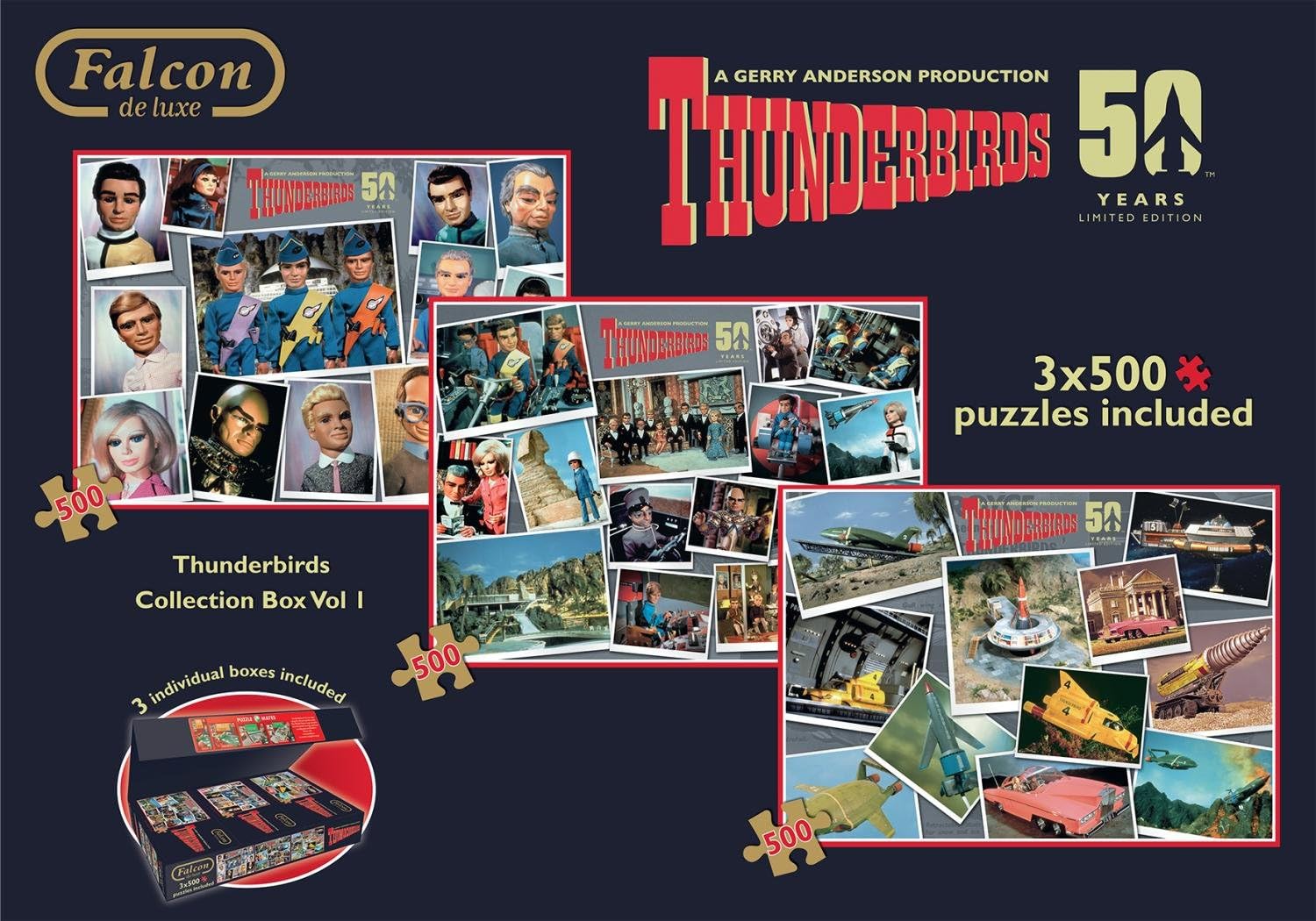 Thunderbirds 3 x 500 Piece Jigsaw Puzzle Set 50 Years Limited Edition